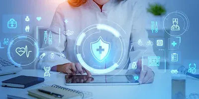 Healthcare professional using digital tablet