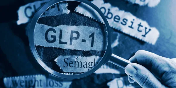 Magnifying glass over GLP-1 text
